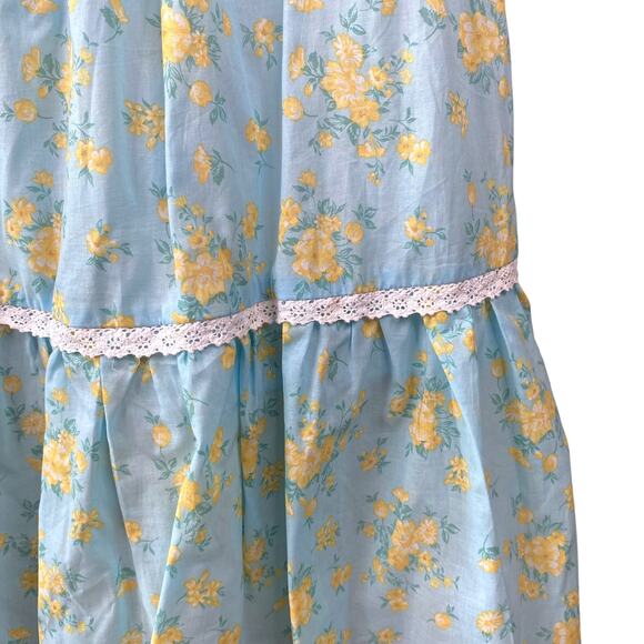 Pastel Blue Yellow Ditsy Floral Cottagecore Full Midi Skirt SZ S - Picture 3 of 7